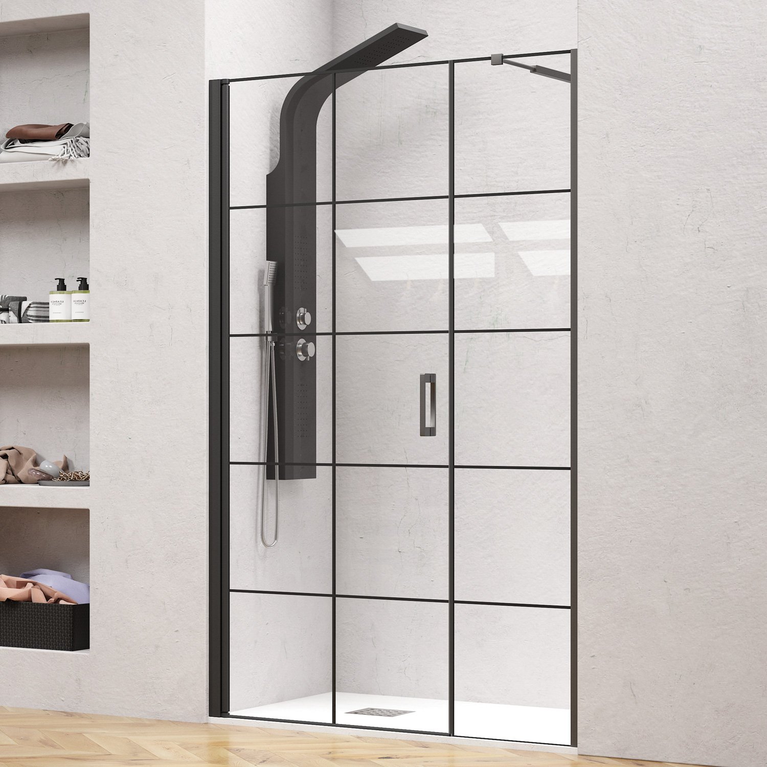 Καμπίνα από τοίχο σε τοίχο με frame κρύσταλλο NERO 5 PORTA Black KARAG