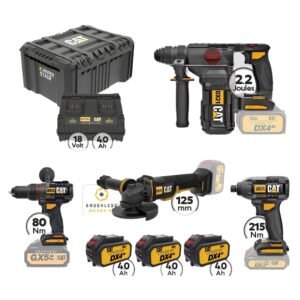 CAT Combo-20 Γωνιακός DX314B, Δράπανο DX13B, Κατσαβίδι DX71B, Σκαπτικό DX21B, Εργαλειοθήκη DA41003